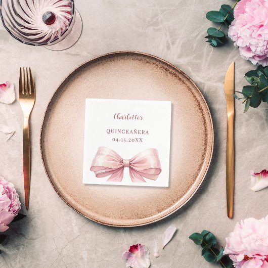 Quinceanera rosa elegante Bogen Serviette