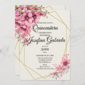 Quinceañera rosa floral Einladung (Vorne/Hinten)