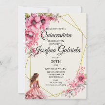 Quinceañera rosa florale Einladung