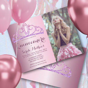 Quinceanera Rosa Glitter-Krone Einladung Postkarte
