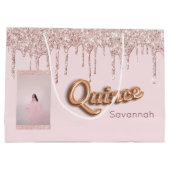 Quinceanera Rosa Glitzer Foto Rose Gold Große Geschenktüte (Rückseite)