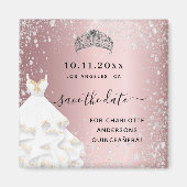 Quinceanera Rosa Glitzer Kleid Save the Date Magnet (Vorne)