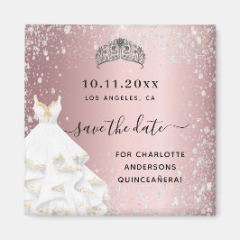 Quinceanera Rosa Glitzer Kleid Save the Date Magnet