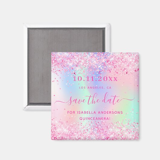 Quinceanera rosa Glitzer speichern Datums-Magnet Magnet (Vorderseite/Rückseite)