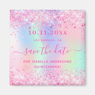 Quinceanera rosa Glitzer speichern Datums-Magnet Magnet