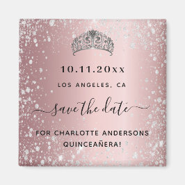 Quinceanera Rosa Glitzer Tiara Save the Date Magnet