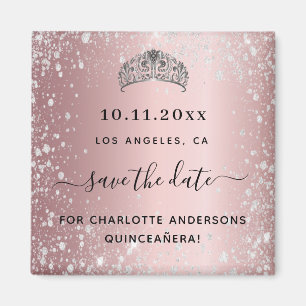 Quinceanera Rosa Glitzer Tiara Save the Date Magnet