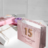 Quinceanera Rosa Glitzer Tropfen Monogramm Name Große Geschenktüte