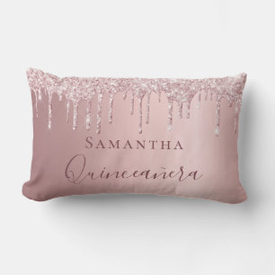 Quinceanera Rosa Glitzer Tropfen Monogramm Name Lendenkissen