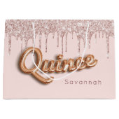 Quinceanera Rosa Glitzer Tropfen Rose Gold Große Geschenktüte (Vorderseite)
