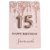 Quinceanera Rosa Glitzer Tropfen Rose Gold Mittlere Geschenktüte (Vorderseite)