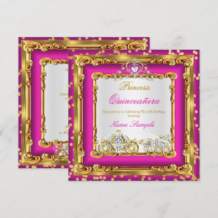 Quinceanera Rosa Gold Diamant Pferdekutsche Einladung