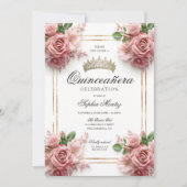 Quinceañera Rosa Gold Rahmen 15. Geburtstag Einladung (Vorderseite)