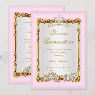 Quinceanera Rosa Goldene Pferdekutsche Märchenwelt Einladung