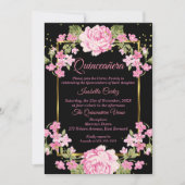 Quinceanera Rosa Hübsches Land Florengold Einladung (Vorderseite)