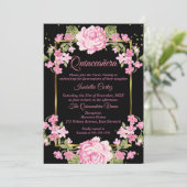 Quinceanera Rosa Hübsches Land Florengold Einladung (Stehend Vorderseite)