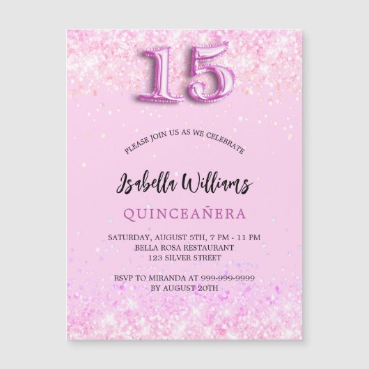 Quinceanera rosa Konfetti Mädchen Party Luxus Magneteinladung (Vorderseite)