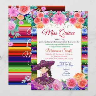 Quinceanera Rosa Lila Fiesta Floral Fräulein Quinc Einladung