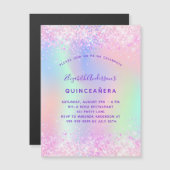 Quinceanera rosa lila holografischer Luxus Magneteinladung (Vorne/Hinten)