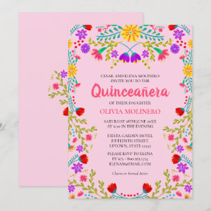 Quinceanera Rosa Mexikanische Blumen zum 15. Gebur Einladung