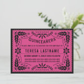 Quinceañera Rosa Papagei Picado Einladung (Stehend Vorderseite)