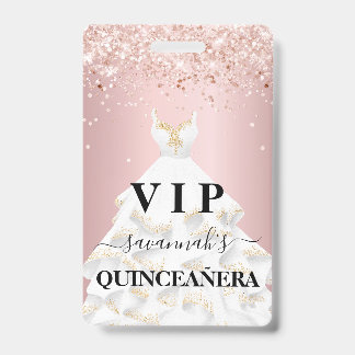 Quinceanera Rosa Rosa Glitzer Staub Name Vip Ausweis