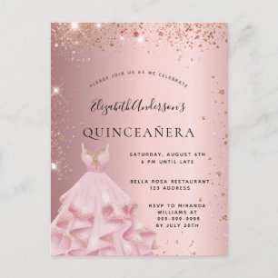 Quinceanera Rosa Rosa Goldkleid Einladungspostkarte