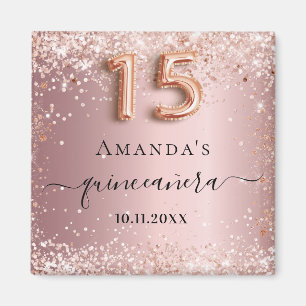 Quinceanera Rosa Rosa Rosa Glitzer Staubname Magnet