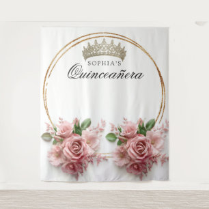Quinceañera Rosa Rosenkrone Geburtstagsdekoration Wandteppich