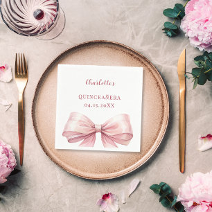 Quinceanera rosa Schleife elegante Mittagessen Serviette