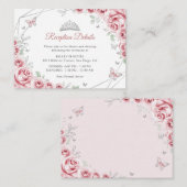 Quinceanera Rosa Silber Blumen Details Begleitkarte (Vorne/Hinten)