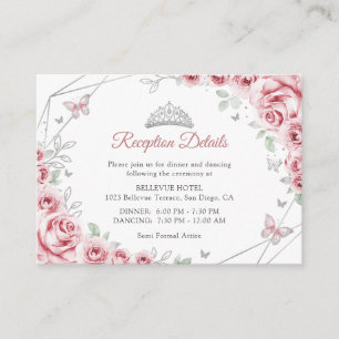 Quinceanera Rosa Silber Blumen Details Begleitkarte