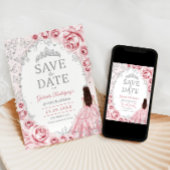 Quinceanera Rosa Silber Blumen Save The Date