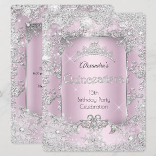 Quinceanera Rosa Silber-Tiara Winter Wonderland Einladung