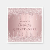 Quinceanera rosa staubige Rose Glitzer Monogramm Serviette (Vorderseite)