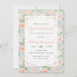 Quinceanera-Rosa-Traum Mädchenhaft Elegant Chic Fl Einladung