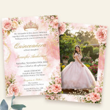 Quinceañera Rosa und Gold Blumen mit Foto