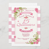Quinceañera Rosa und weiße Streifen Einladung (Vorne/Hinten)