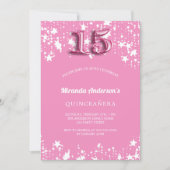 Quinceanera, rosa, weiße Stars Einladung (Vorderseite)