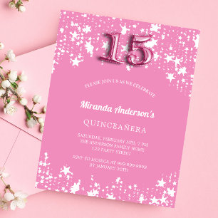 Quinceanera Rosa weiße Sterne Haushaltseinladung Flyer