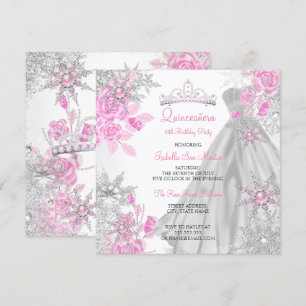 Quinceanera Rosa Winter Wonderland Schneeflocke Einladung