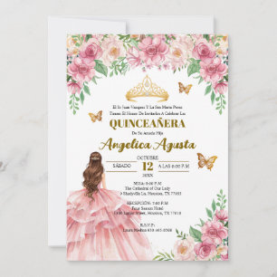 Quinceañera Rosafarbenes Florales Prinzessin Spani Einladung