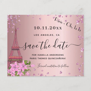Quinceanera rosafarbenes Paris Budget Save-the-Dat Flyer