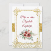 Quinceañera Rose Burgund Gold  Einladung (Rückseite)
