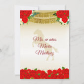 Quinceañera Rose Burgundy Gold Mexikanischer Gebur Einladung (Rückseite)