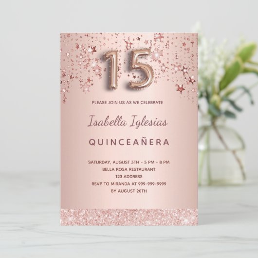 Quinceanera-Rose Einladung (Stehend Vorderseite)