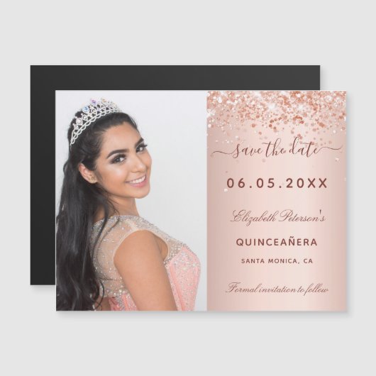 Quinceanera Rose errush Foto Speichern Sie den Dat Magnetkarte (Vorne/Hinten)