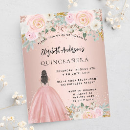 Quinceanera Rose Gold Blume Kleid Einladungspostkarte
