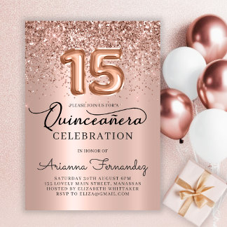 Quinceañera Rose Gold Glitzer 15. Geburtstag Einladung