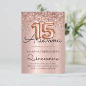 Quinceañera Rose Gold Glitzer 15. Geburtstag Einladung (Stehend Vorderseite)